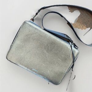 Rebecca Minkoff Regan Satchel Large Pebbled Leather Crossbody Laptop Mettallic